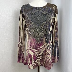 Y2K Decree Top‎ Juniors XL Brown Mandala Paisley Fairygrunge Boho Artsy Festival